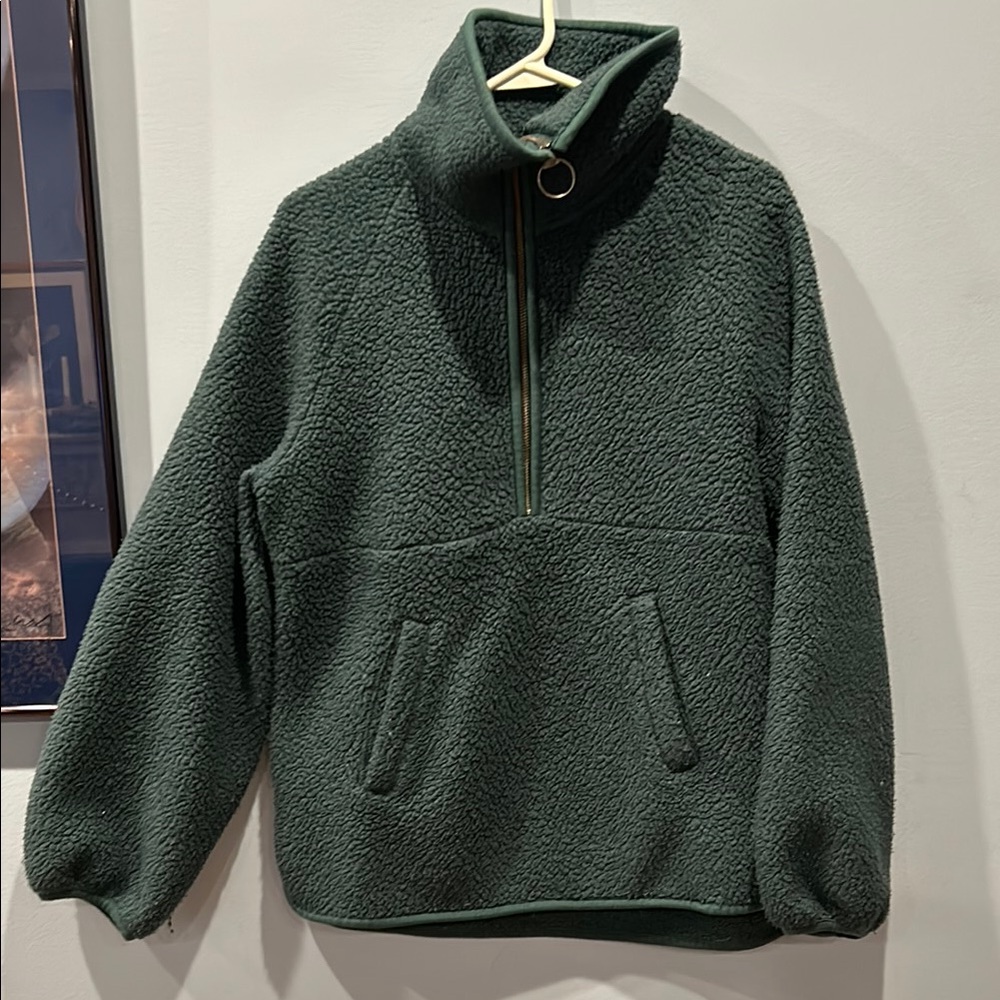 Madewell green fleece quarterzip